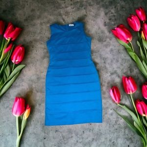 CALVIN KLEIN Blue Stripe Texture Sheath Dress